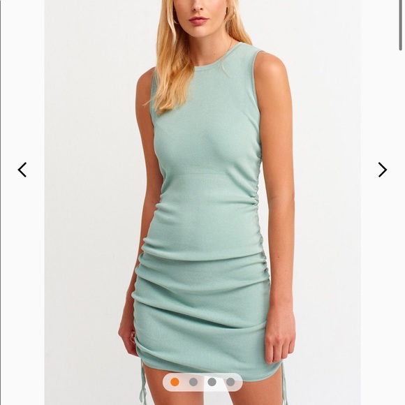 Adjustable Ruched Mini Dress in Sea foam Green
